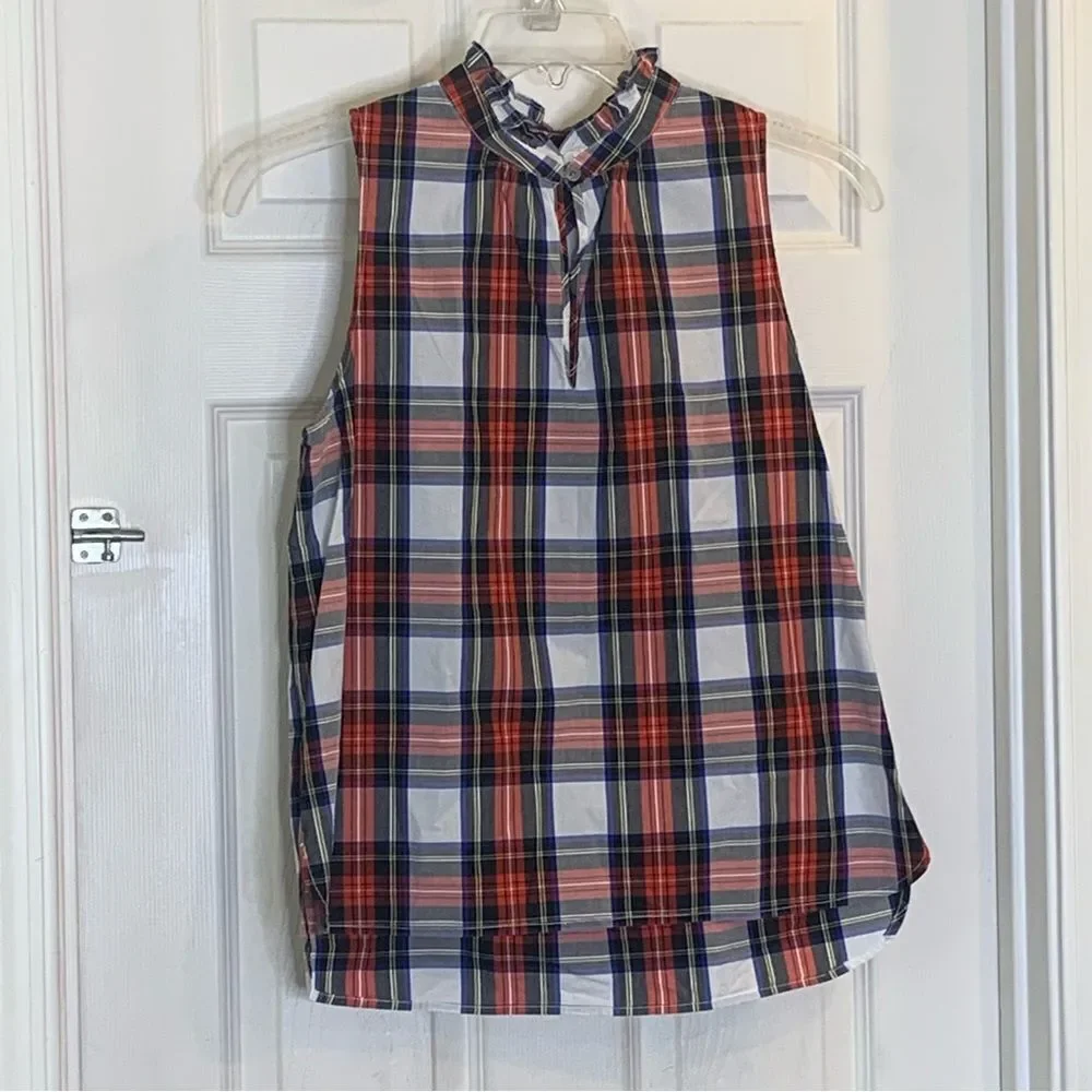 J. Crew Ruffle Plaid Sleeveless Mock Turtleneck Top Size 8